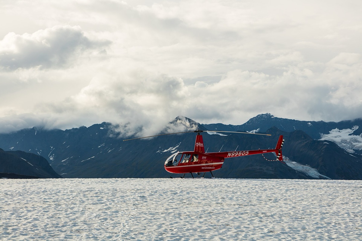 Robinson R44 at sunset